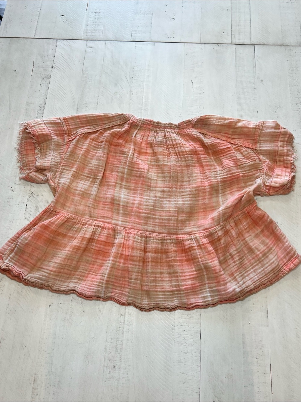 Anthropologie Pilcro Bette Peach Plaid  Blouse Drawstring SP Boho Cottagecore - Picture 8 of 8